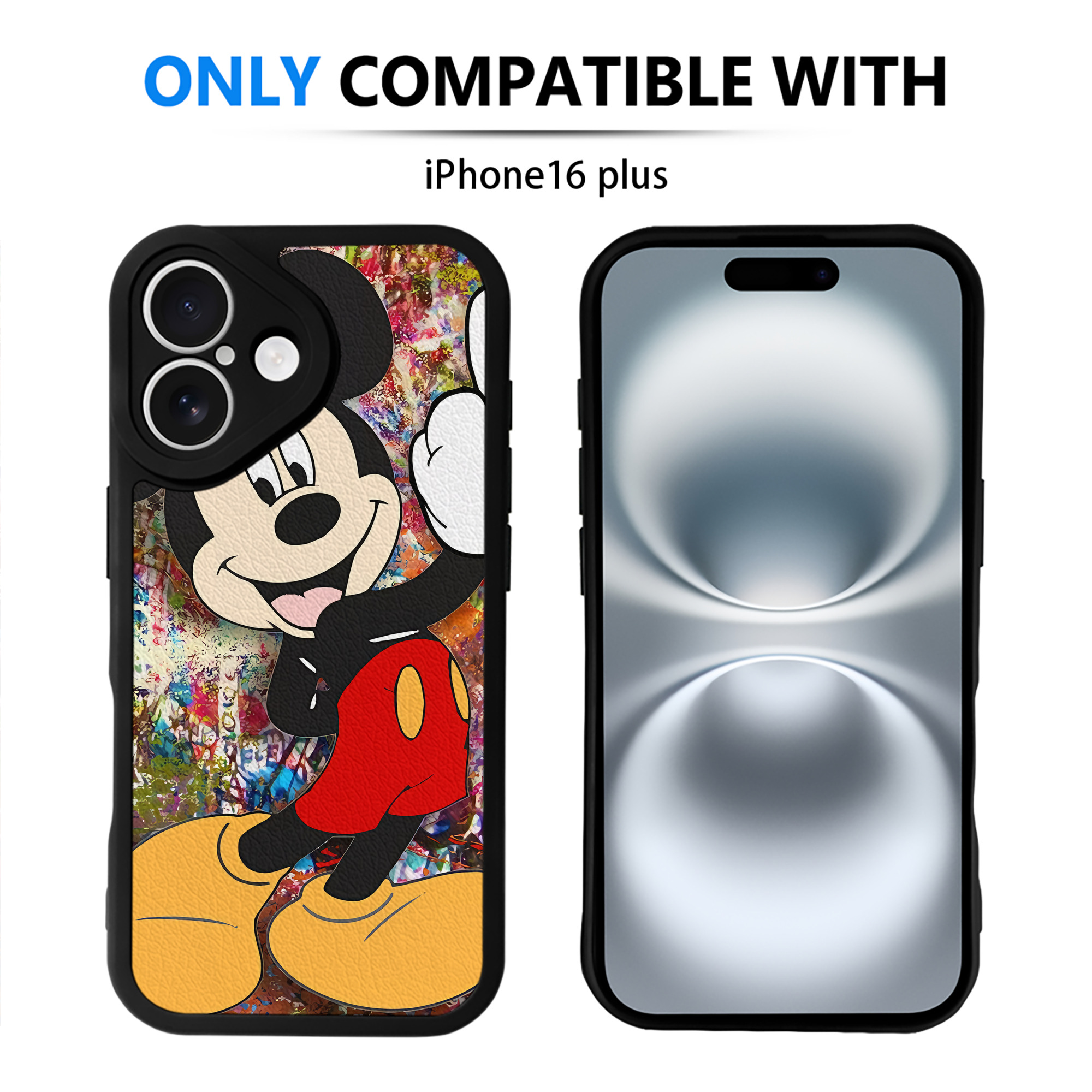 （画像用） ミッキーマウス Mickey Mouse 【iPhone 16シリーズ対応】シリコンスマホケース（レザー調） 材質：シリコン